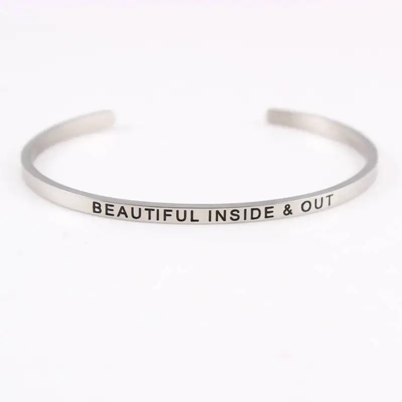 Серебряный браслет из нержавеющей стали с гравировкой положительная