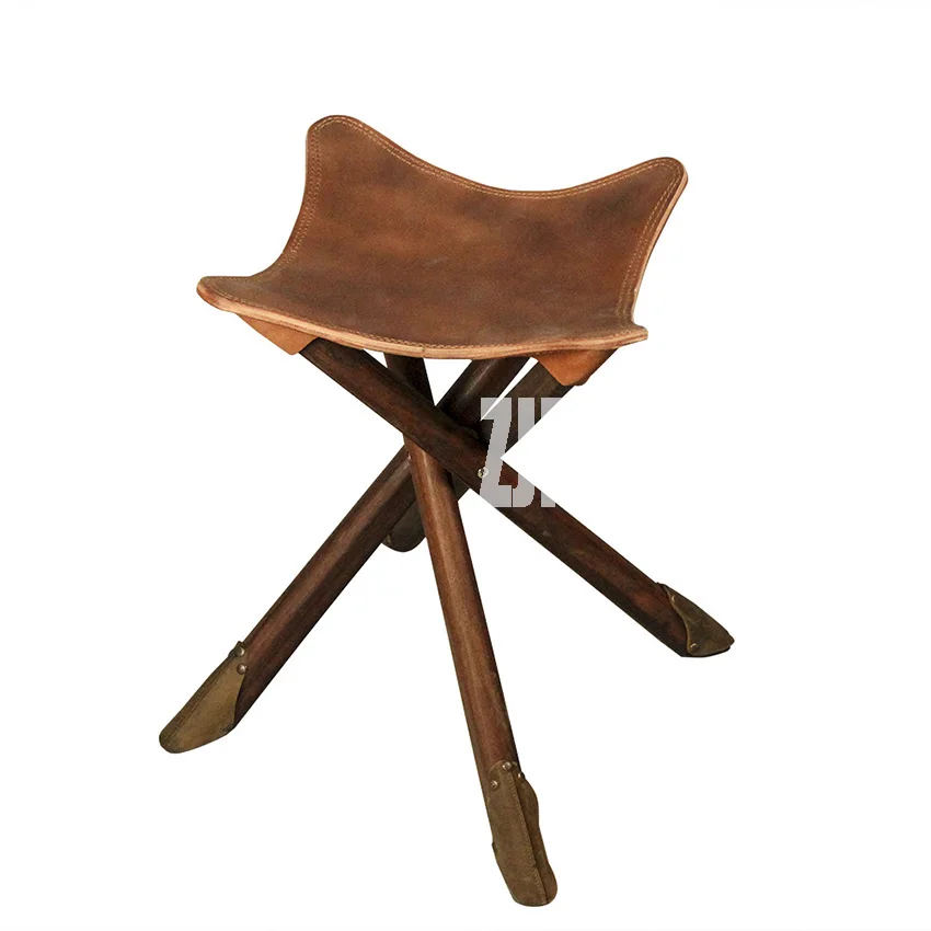 Achat Chaise De Pêche Rectangulaire En Bois Véritable, Tabouret De Plage, Rétro, Portable, Pliable, Fait à La Main, Peau De Vache, 100%