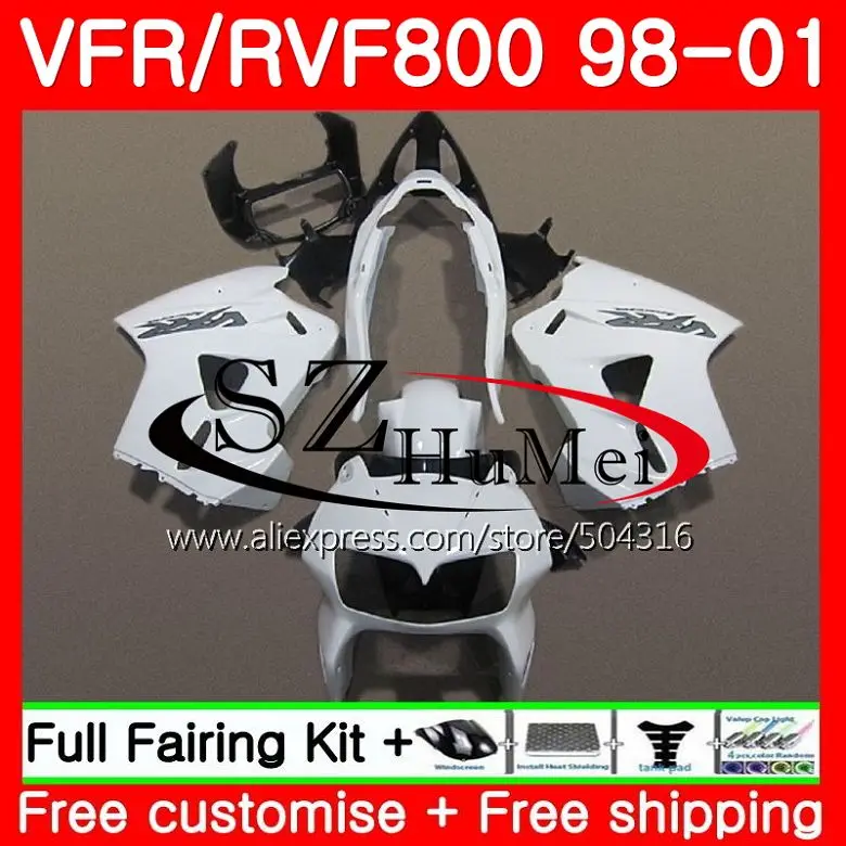 

Комплект обтекателей для HONDA VFR800R, перехватчик VFR800 98 99 00 01, белый глянцевый 112SH.4 VFR 800RR 800 RR VFR800RR 1998 1999 2000 2001
