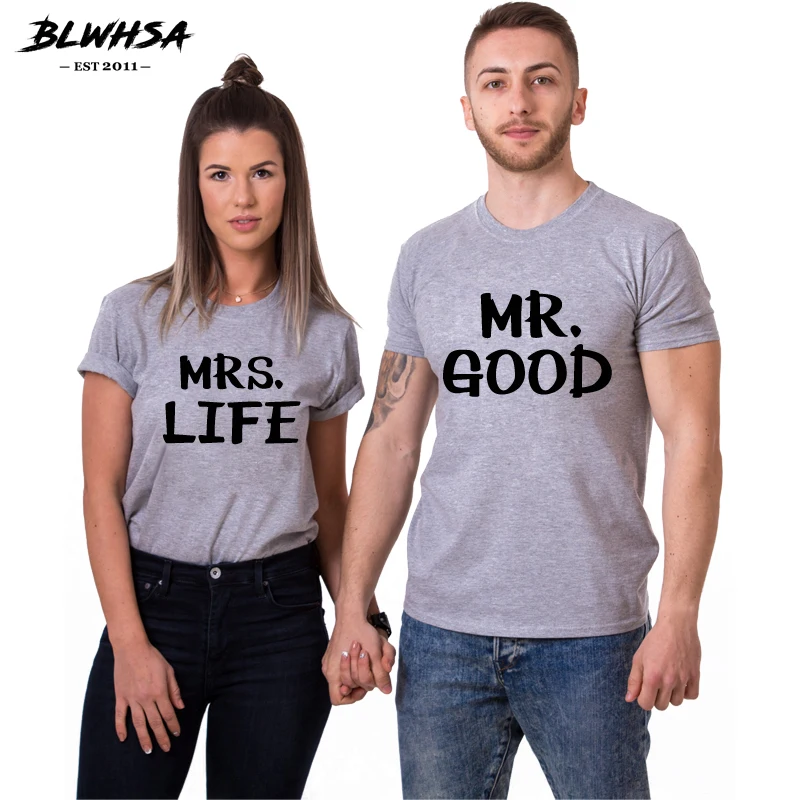 Женская футболка BLWHSA Mr Good Mrs Life летняя модная с принтом для влюбленных одежда