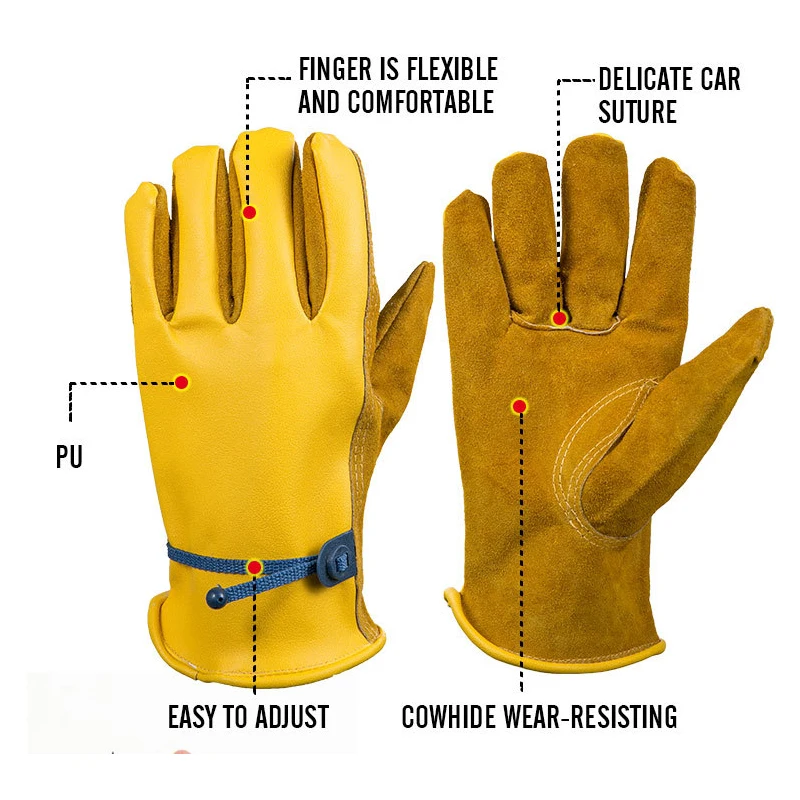 

1 Pair Working Gloves men 100% Cowhide Leather Male Welding Gloves Safety Protective Garden Sports MOTO Wear-resisting Gloves