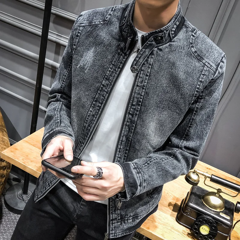 

Denim jacket with velvet fall 2020 new youth men's cultivate one's morality collar washed denim jacket
