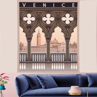 vintage venice building tapestry nostalgic pattern retro landscape poster wall hanging persoanlity home decor art wall carpets