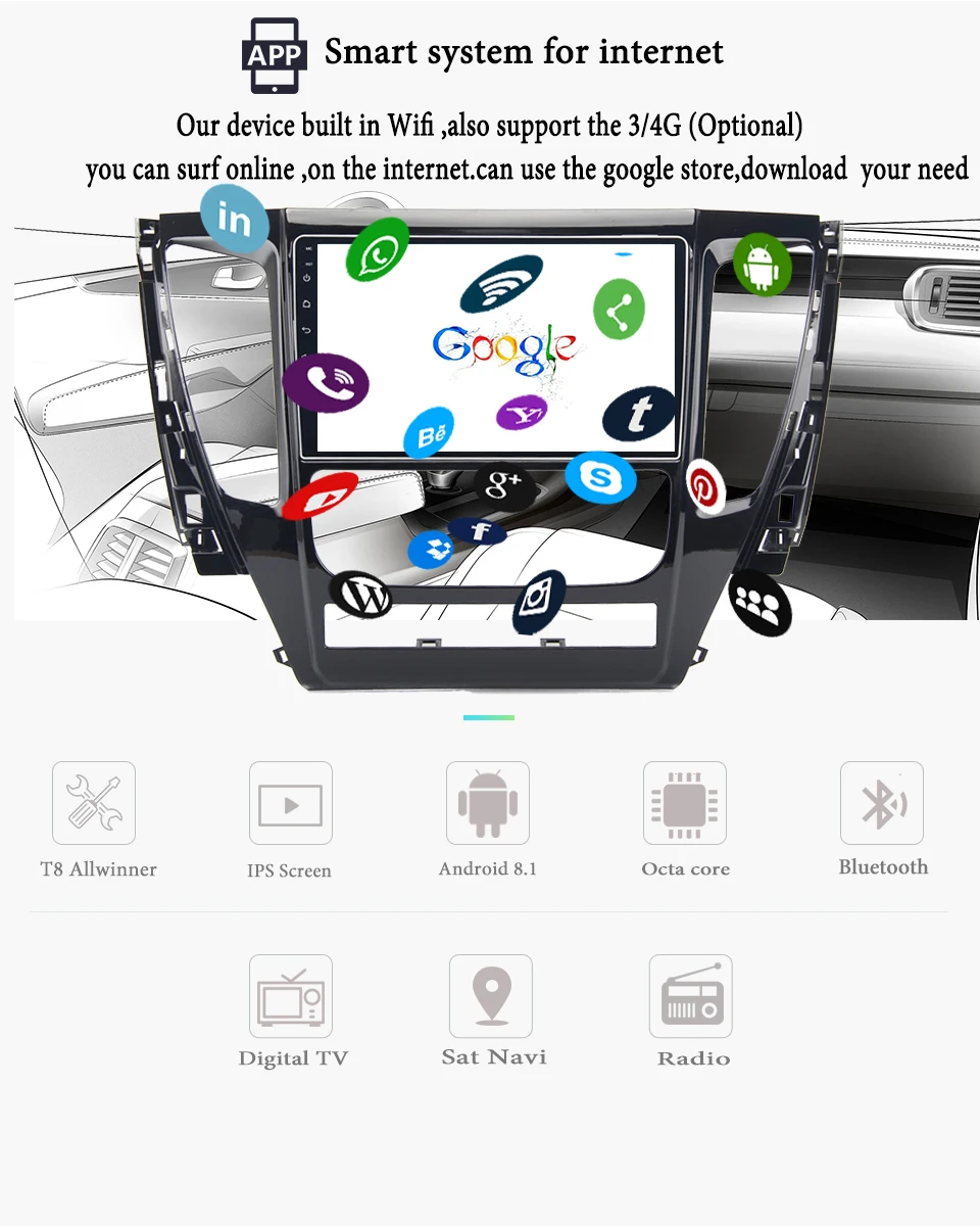 " Android 9,1 Автомобильный gps плеер Navi для Mitsubishi Pajero Sport 19 с 4+ 64G 8 ядро без DVD радио мультимедиа головное устройство