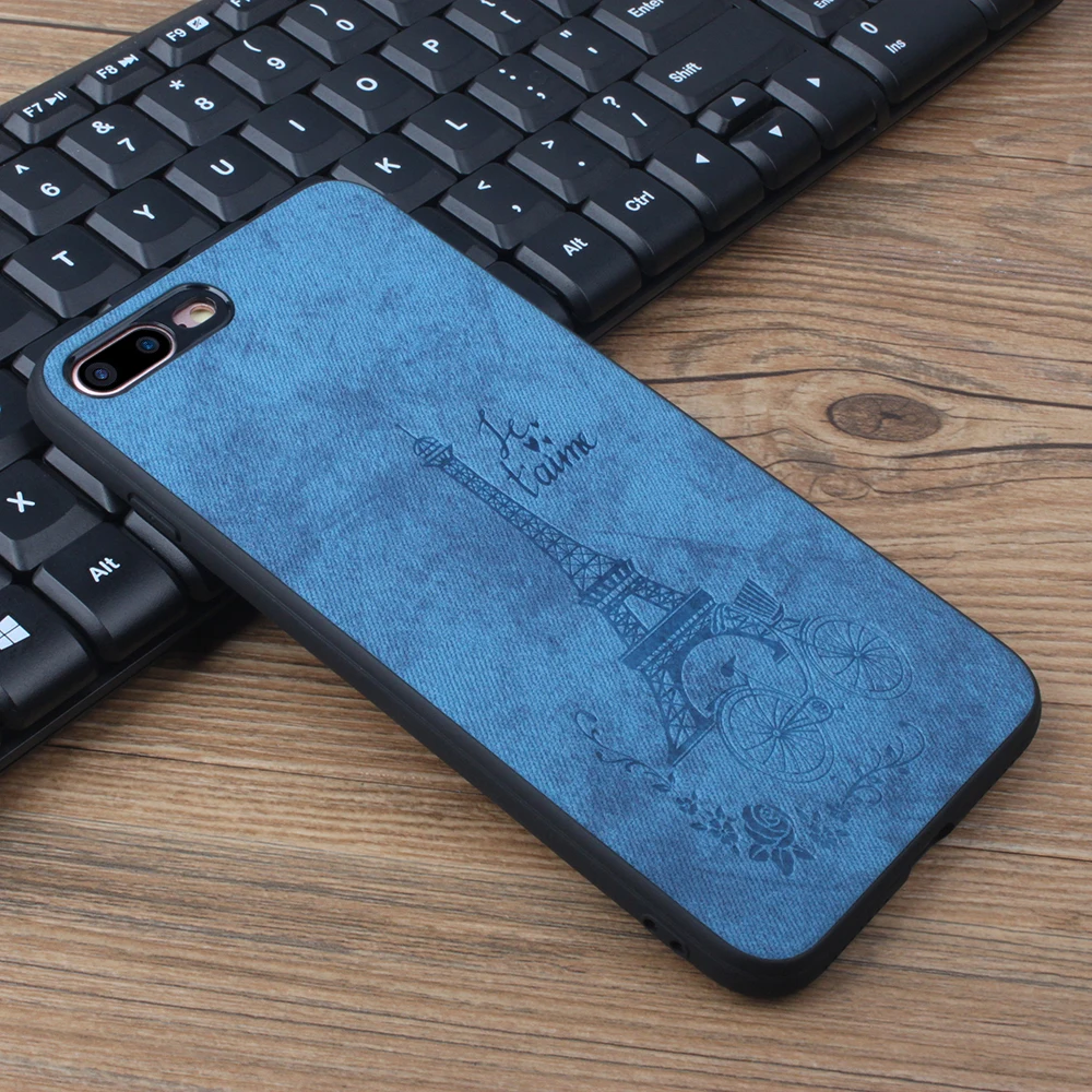 Тканевый рельефный чехол для iPhone 7 8 Plus TPU &amp PC мягкий силиконовый край задняя