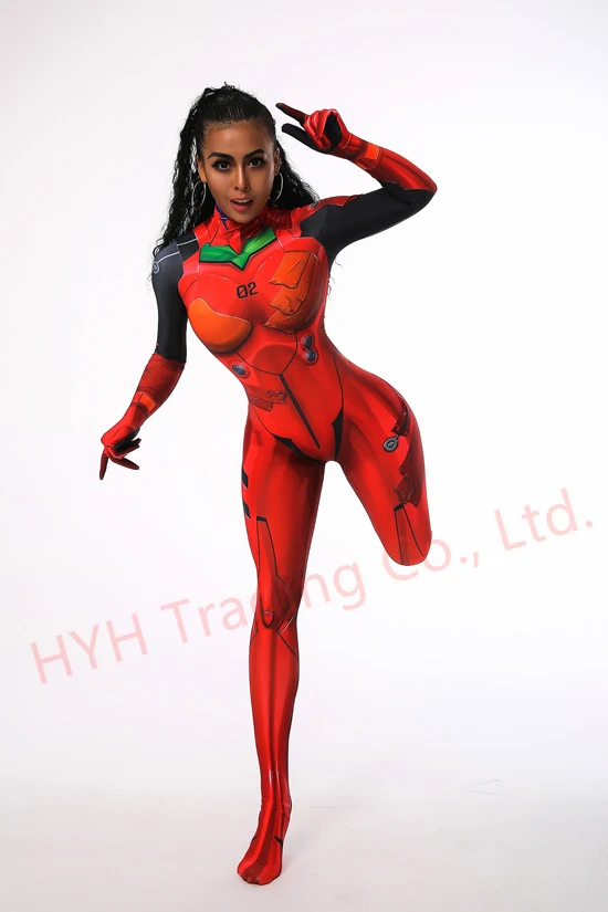Asuka Langley Soryu костюмы на Хэллоуин для женщин EVA Косплей Костюм унисекс полный тело зентай костюм