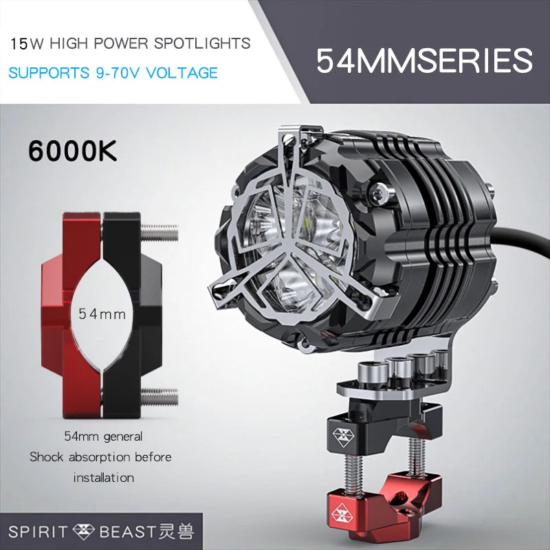 black 54mm Светодиодный прожектор для мотоцикла SPIRIT BEAST модифицированные Аксессуары Внешние фары вспомогательное освещение для мотора скутера AVT - Цвет: black 54mm