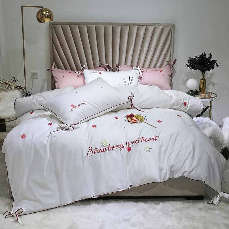 

600TC Egyptian Cotton Hand embroidery Bedding set white Luxury wedding Noble Bed set Duvet cover Bedsheet set pillowcase #sw