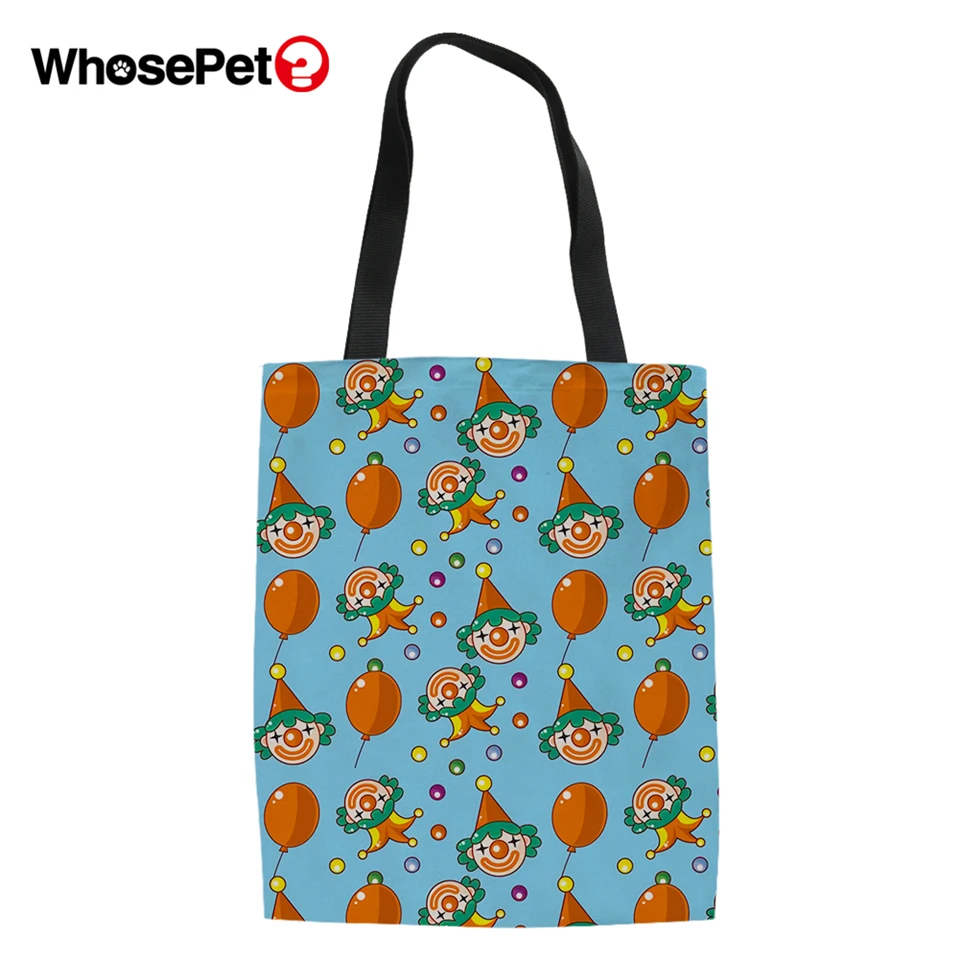 WHOSEPET мультфильм клоун печати узор женский холст льняные мешочки модные девушки