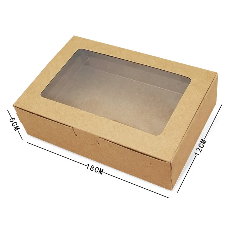 100 шт./лот 18x12x5 см коробка из коричневой крафт-бумаги с окошком Подарочная коробки