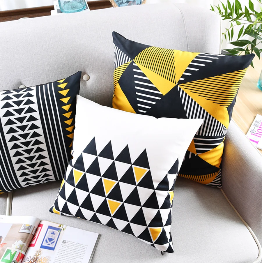 Бесплатная доставка! Черно желтая квадратная подушка с геометрическим