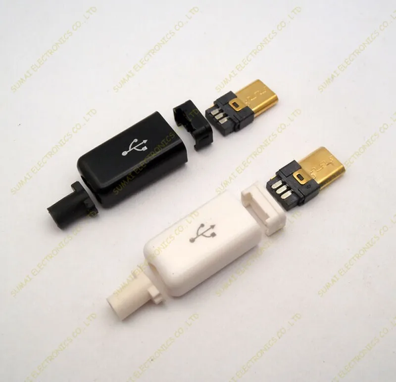 10 компл./лот золотое покрытие DIY 4 в 1 Micro USB 5P сборки в комплект поставки входит адаптер розетка белого и черного цвета