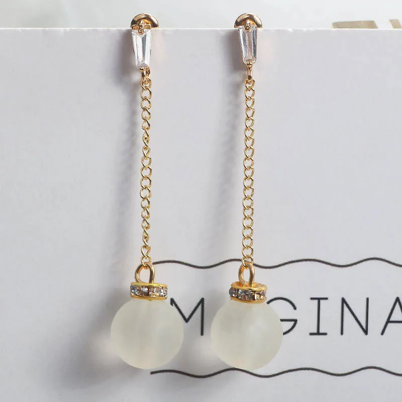 Korea Temperament Scrub Ball Metal Long Pendant Earrings Simple Trends Joker Fresh Fashion Women Jewelry Gifts | Украшения и