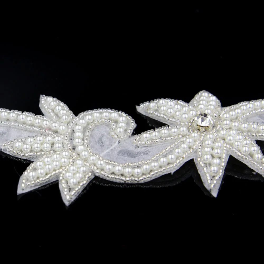 1 Yard Beige Pearl Applique Flower Sewing Trims On For Wedding Bridal Dress R2711F01 | Дом и сад