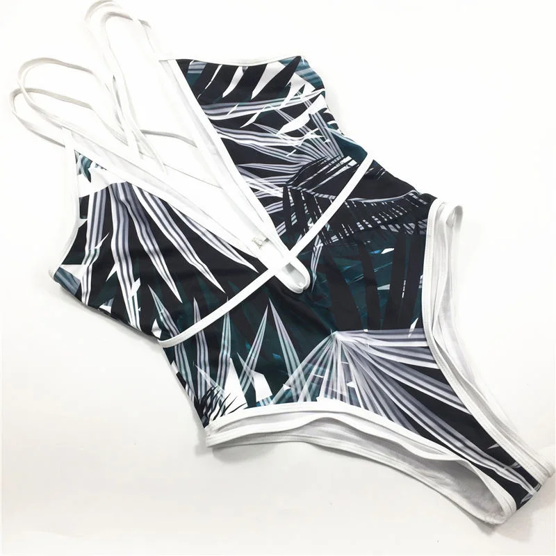 

New Deep V Monokini Women Swimsuit Backless One Piece Suit Low Cut Back Swimwear Girl Sexy Bathing Suit Strappy Bandage Bodysuit