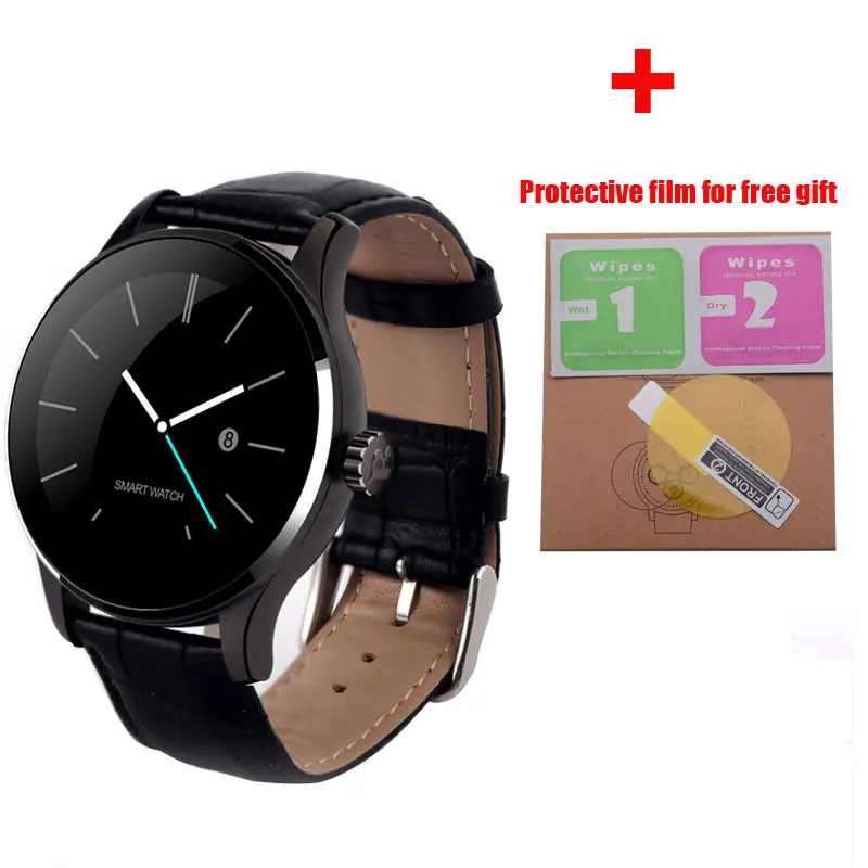 black leather watch K88H Смарт часы 1,22 дюймов ips круглый экран Поддержка Спорт монитор сердечного ритма Bluetooth SmartWatch для IOS Android - Цвет: black leather watch
