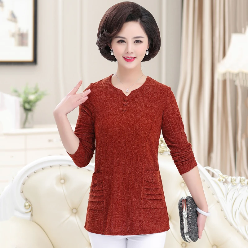 Футболка с длинными рукавами пуловер для женщин весна новинка среднего возраста