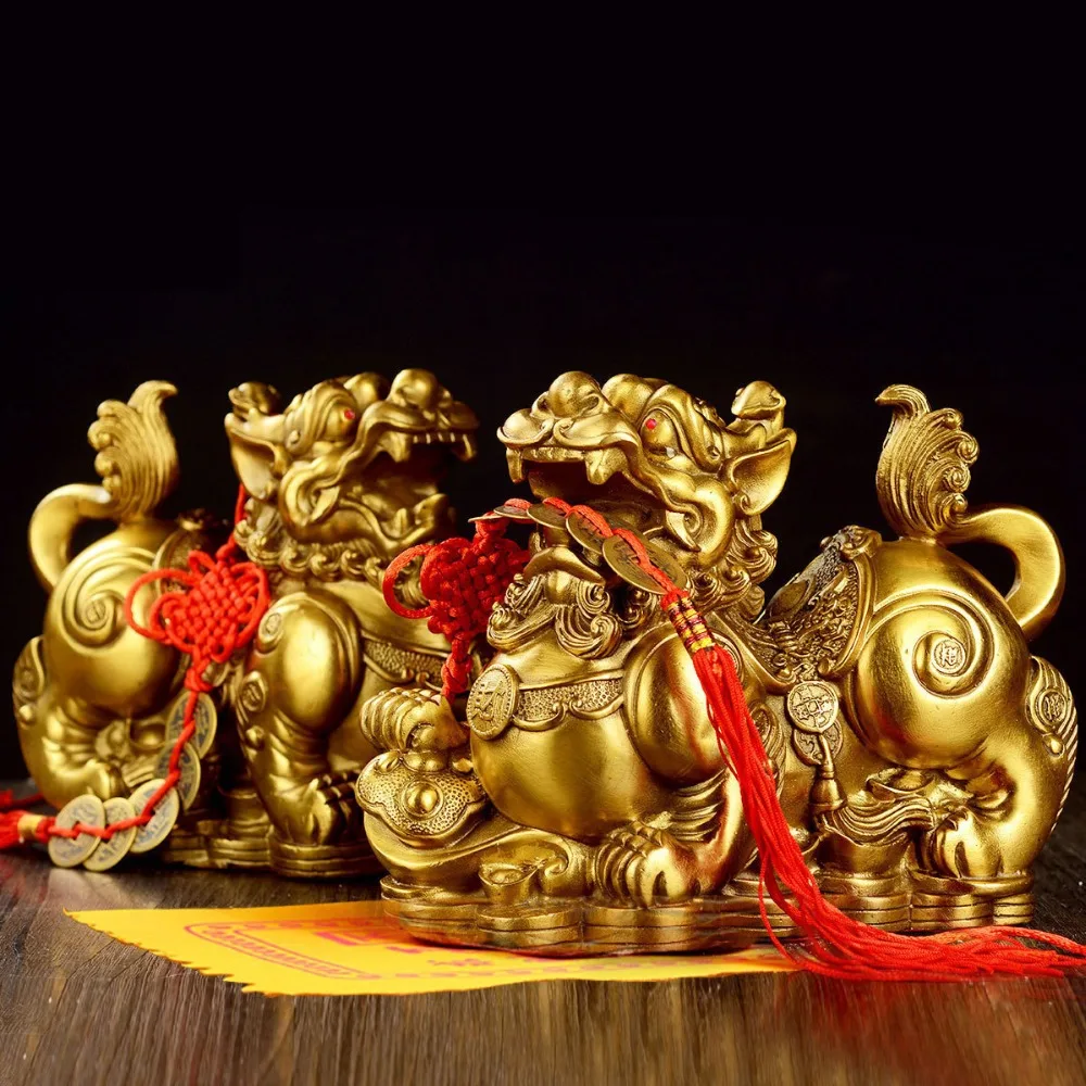 

Feng Shui Golden Brass Pi Yao/Pi Xiu Wealth Prosperity Figurine,Attract Wealth and Good Luck,Best Decoration for Office and Home