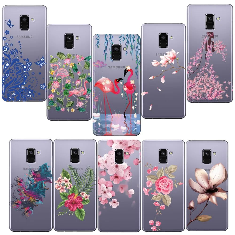 Чехлы для телефонов Samsung A6 A8 Plus 2018 чехол Фламинго Мягкий ТПУ Модный цветочный