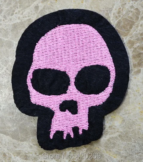 

HOT SALE! ~Hippie ~ Pink Skull biker punk Iron On Patches, sew on patch,Appliques, Made of Cloth,100% Quality