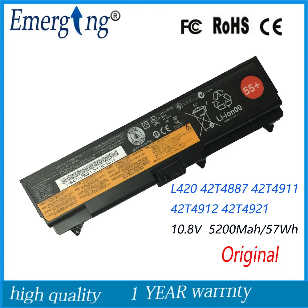 

Оригинальный аккумулятор для ноутбука Lenovo ThinkPad 42T4911 42T4912 L410 L412 L420 L421 W510 L510 L520 L512 W520 T410 T510 10,8 В 57WH
