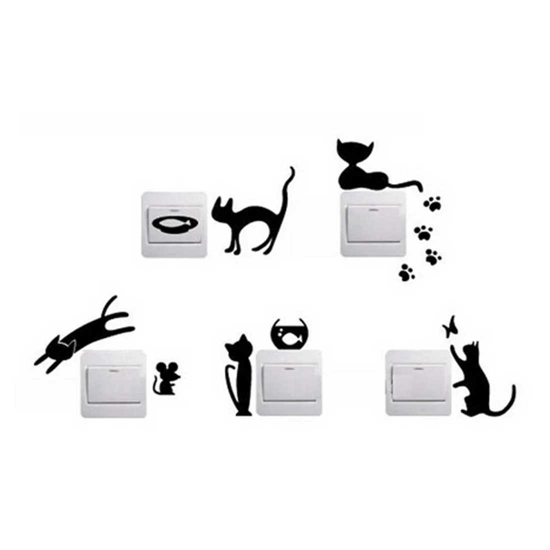1 Компл. 5 шт. Съемный Милый Прекрасный Черный Кот Переключатель Стикер Стены