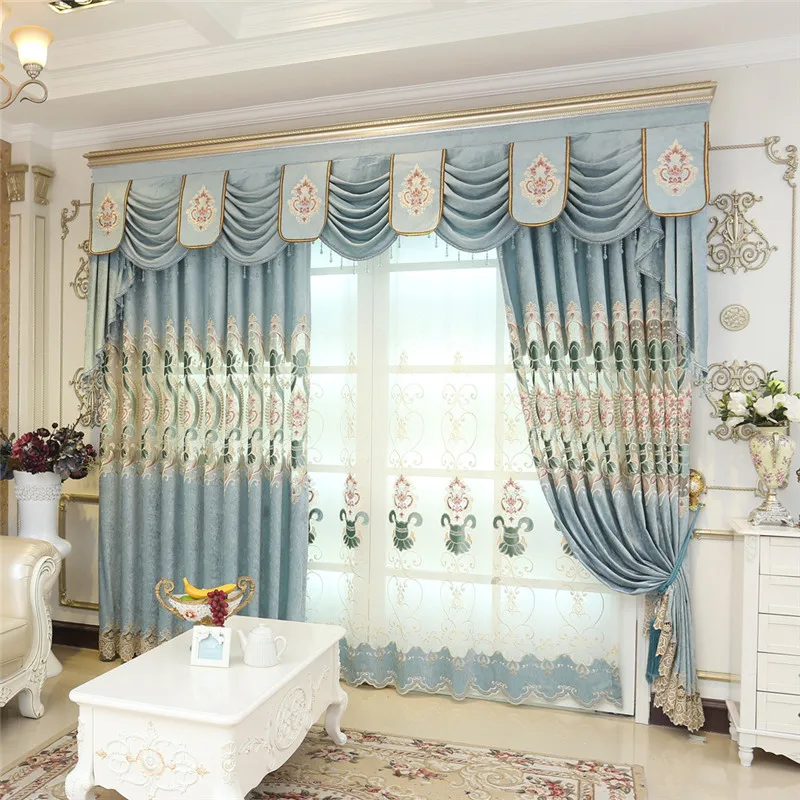 2019 new Blue luxury water-soluble embroidery European shade curtains for living room royal classic high-end bedroom | Дом и сад