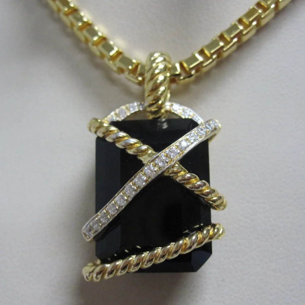 

Gold Plated Silver 20x15mm Morganite Cable Wrap Pendant Solid 925 Sterling Silver Black Onyx Women Enhancer Without Chain