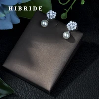hibride brand fashion pearl earrings for women aaa cubic zirconia gold color drop earring for engagements gifts e 07