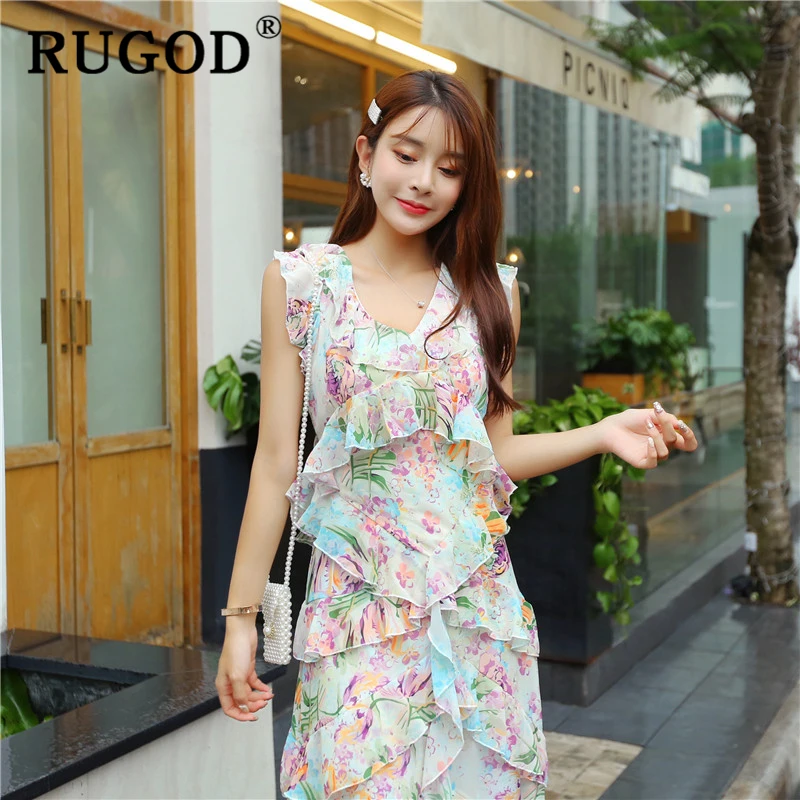 Женское пляжное платье RUGOD богемное с каскадными оборками v образным вырезом и