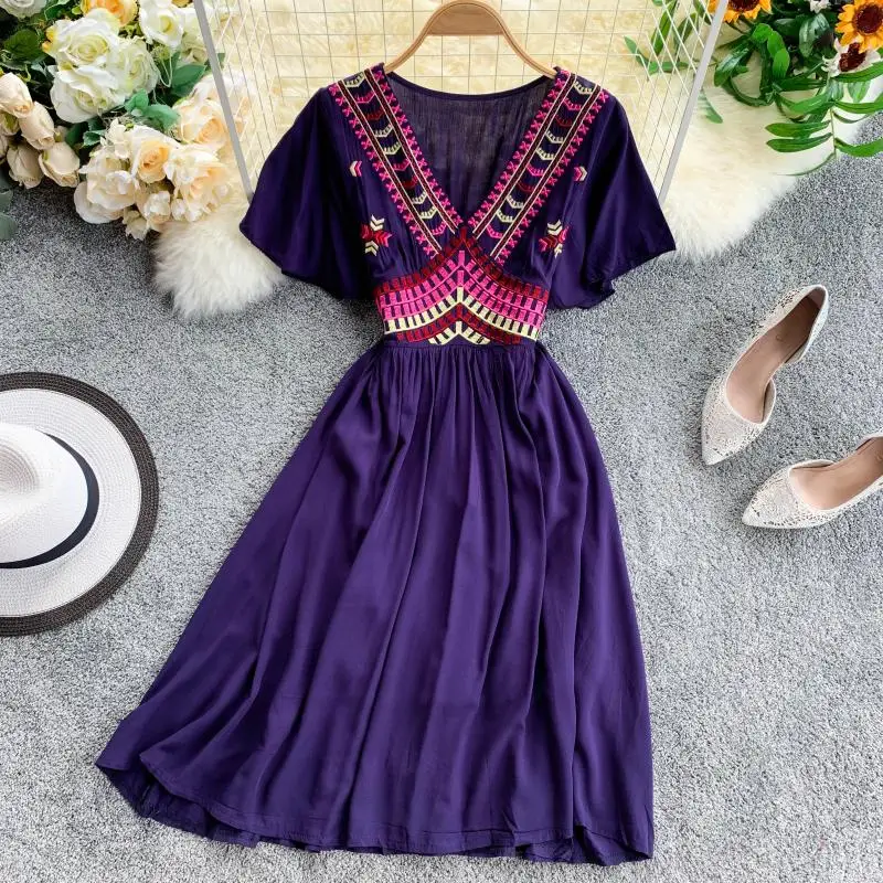 ALPHALMODA новинка платье для отдыха Этническая вышивка геометрические узоры v