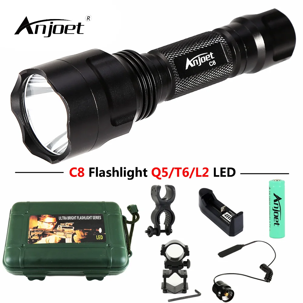 Тактический фонарь ANJOET C8 красный/зеленый/белый свет XML T6 Q5 L2 LED 1200LM алюминиевый 1