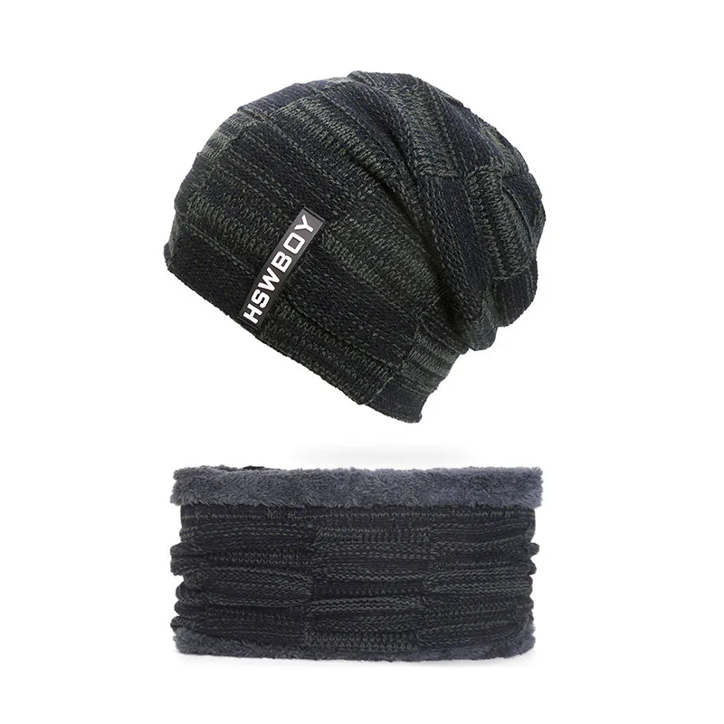 Черный Зимние шапки Skullies Beanies, зимние шапки бини для мужчин и женщин, шерстяной шарф, шапки, Балаклава, маска, шапка, вязаная, бренд - Цвет: Черный