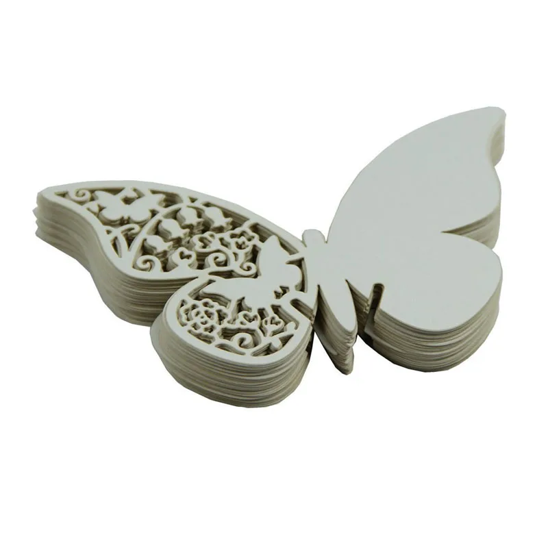 

50 Pcs Wedding Party Table Paper Place Card Butterfly Shaped Place Escort Cup Wine Glass Laser Cut Paper For Wedding Decoration