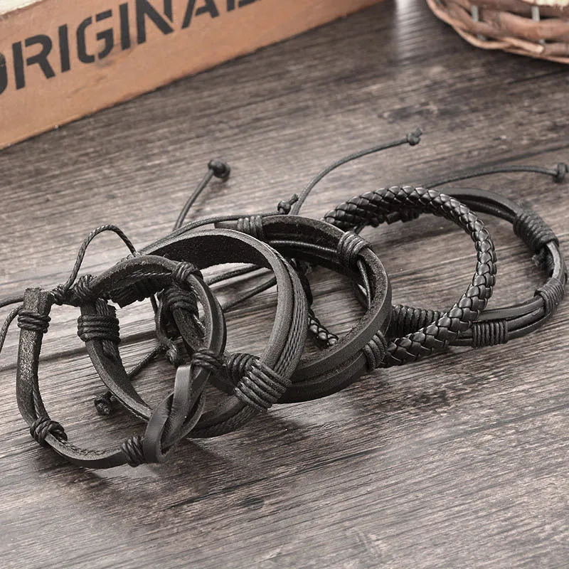 LASPERAL 5 шт./компл. Puck Rock Плетеный веревочный кожаный бласлет для женщин и мужчин