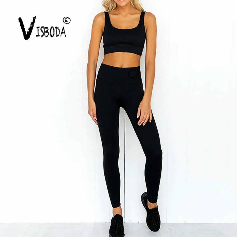 Женский спортивный костюм для фитнеса трикотажный бесшовный топ на бретельках