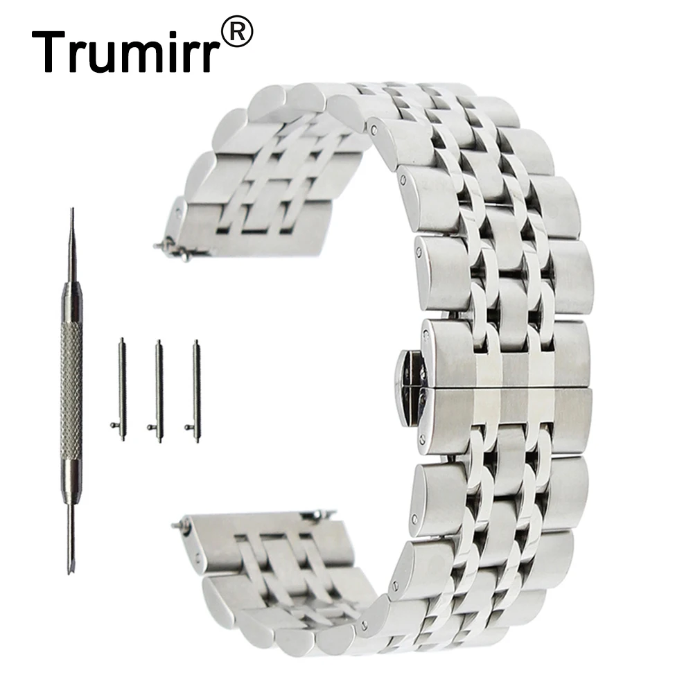 

20mm 22mm Stainless Steel Watch Band for Jacques Lemans Butterfly Buckle Strap Quick Release Wrist Belt Bracelet + Spring Bar