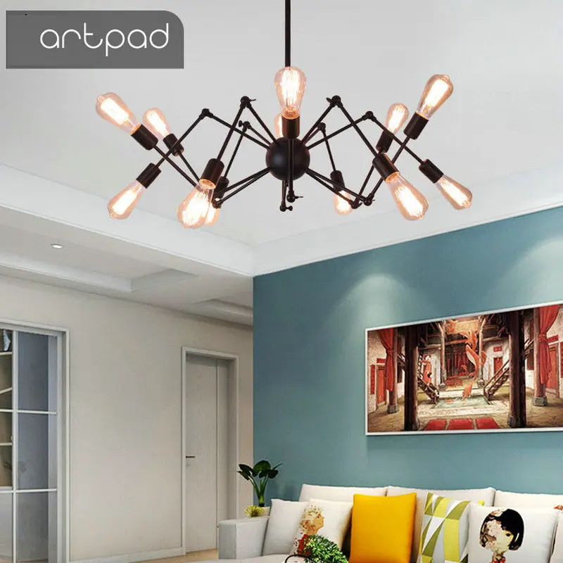 Artpad чердак Черный винтажный потолочный светильник из кованого железа паук DIY
