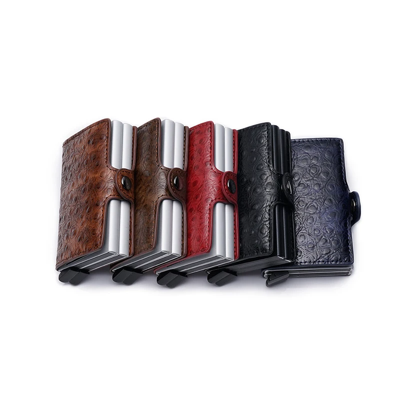 

2021 New RFID Credit Card Holder Aluminium Double Box Fashion Unisex Metal PU Leather Vintage Travel Card Wallet