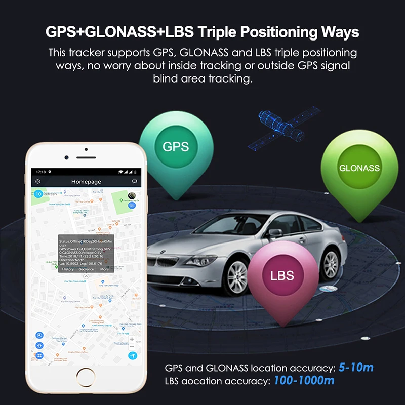 Мини GPS-трекер TKSTAR Car lk710c с дистанционным отключением топлива и определением местоположения в режиме реального времени для автомобилей 9-100V с функцией умной антикражи.