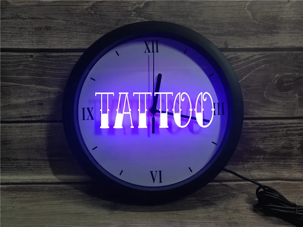 Tattoo Shop Bar Pub Art Piercing APP RGB 5050 LED Neon Light Signs Wall Clock | Clocks