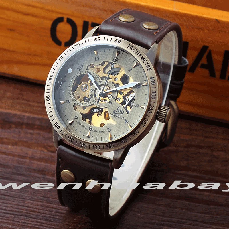 Винтаж бронза автоматические механические часы женские Для мужчин Роскошные