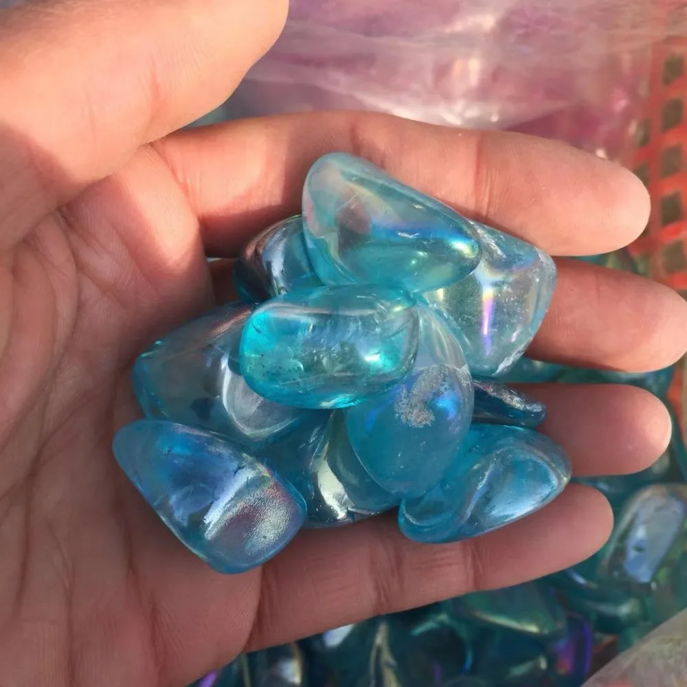 

150g high quality 100% blue titanium electropated Crystal gemstone Metaphysical chakra Healing loose polished stone wholesale