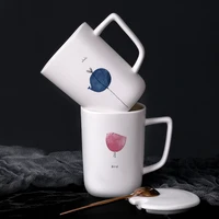 380ml creative cartoon ceramic mug with lid and spoon milk coffee tea cup porcelain mugs nice gifts