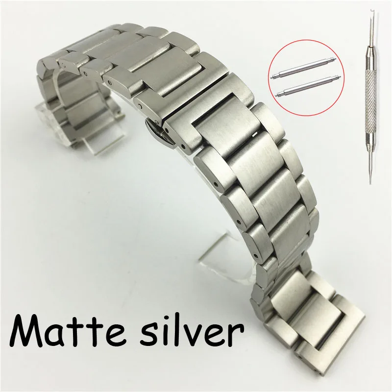 Matte Silver Глянцевый матовый двойной цвет нержавеющая сталь ремешок для часов Бабочка Пряжка Застежка Замена ремешок для часов 16 18 20 21 мм 22 23 24 26 мм - Цвет ремешка: Matte Silver