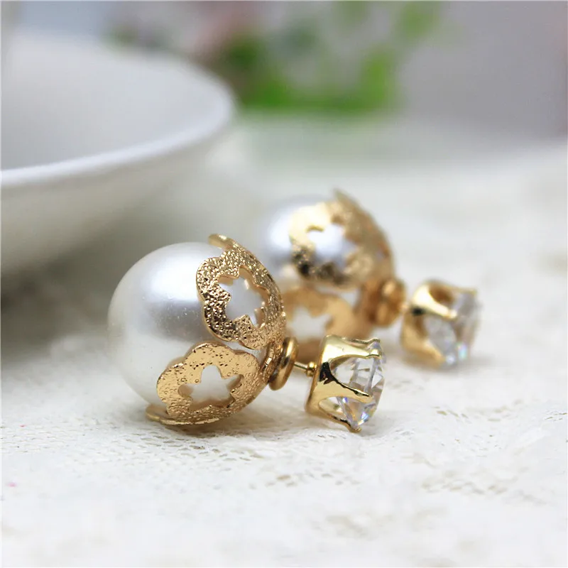 Женские Двухсторонние серьги гвоздики летние с блестящим цирконием 2019|double sided stud