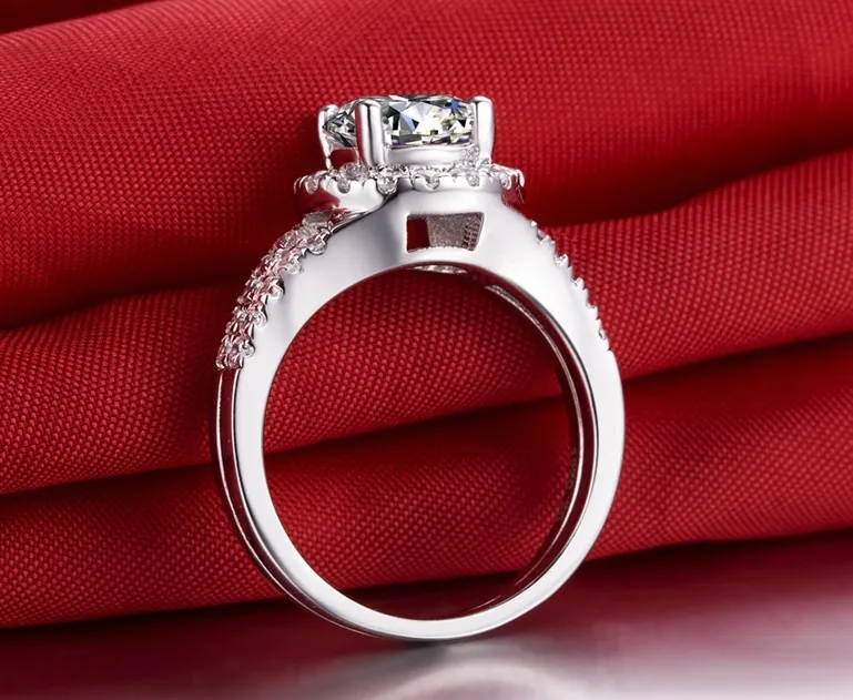 2Ct потрясающее круглое кольцо из синтетического диаманта Женское настоящего