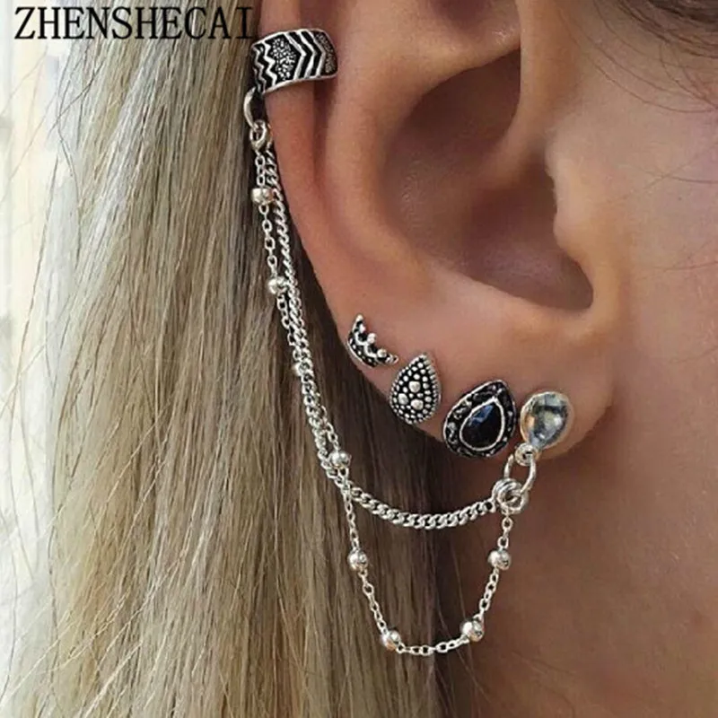 6 единиц/комплект Boho серьги Слон Звезда Луна древних серебряные серьги зажима для Новинки для женщин Винтаж пляж ювелирные изделия e0406
