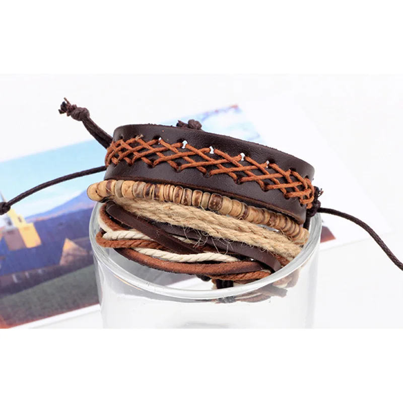4 шт./компл. мужские кожаные браслеты ручной работы Панк Плетеный браслет