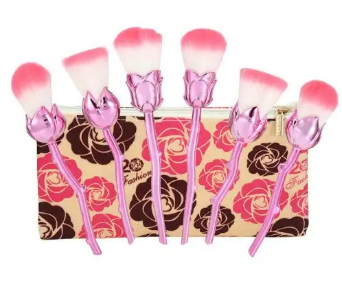 GUJHUI 6 шт./компл. Professional Новый розовый цветок Макияж кисточки наборы для ухода за